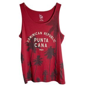See You Sun Women's Tank Top Size L Red Punta Cana Graphic Palm Tree 100% Cotton